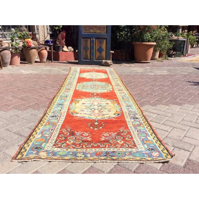 Vintage Turkish Oushak Runner Rug - 37" X 140" For Sale - Image 4 of 11