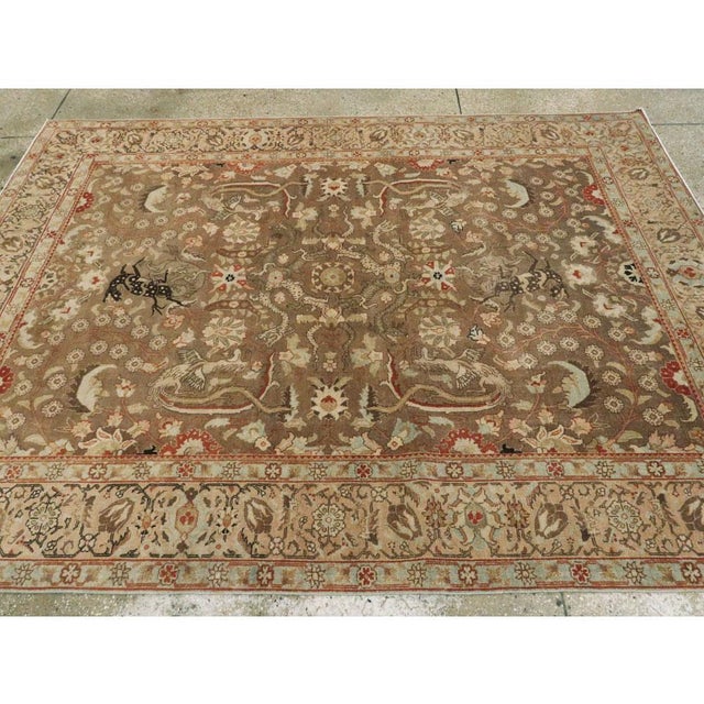 Galerie Shabab Collection Early 20th Century Handmade Persian Pictorial Tabriz Accent Rug For Sale - Image 9 of 10
