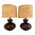 Mid 20th Century Brown Ceramic Table Lamps With Vintage Cork Shades, a Pair For Sale