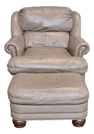 1990s Southwood Tan Leather Club Armchair With Matching Leather Ottoman Made in Usa