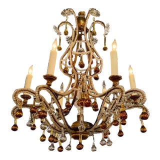 Vintage Italian Beaded and Amber Chandelier For Sale
