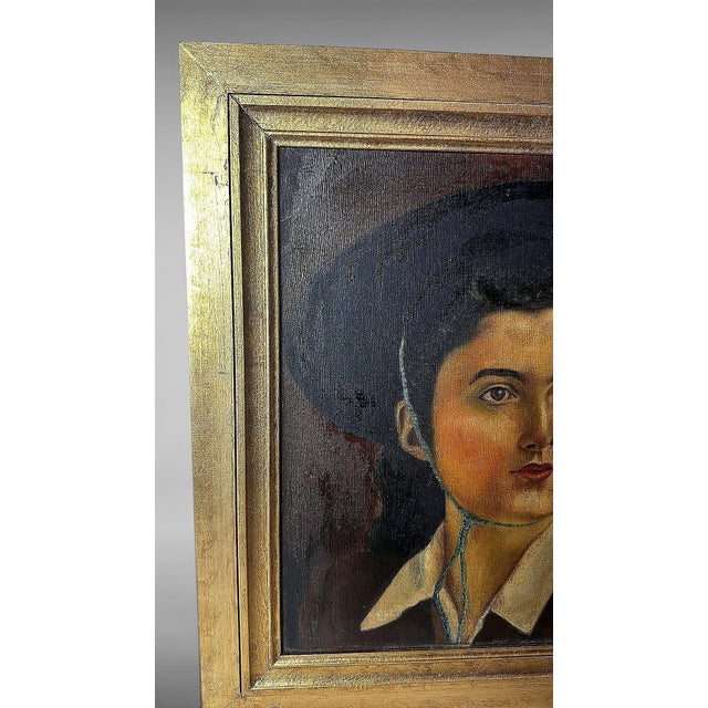 Mid 20th Century Italian Figurative Oil on Canvas Portrait of a Young Woman With Giltwood Frame For Sale - Image 12 of 18