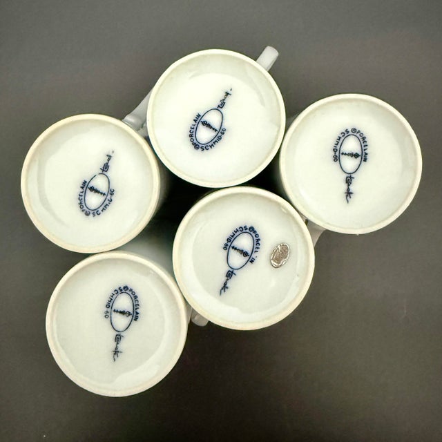 1960s 1960s LaGardo Tackett for Schmid Porcelain Demitasse Espresso 4" Cups With Saucers - Service for 5 For Sale - Image 5 of 8