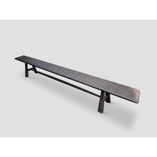 Andrianna Shamaris Impressive Minimalist Hand Carved Teak Wood Bench For Sale - Image 9 of 18