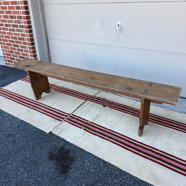 19th C. Lancaster County Pa Raw Pine Mortised Bench (76.25") For Sale - Image 11 of 12