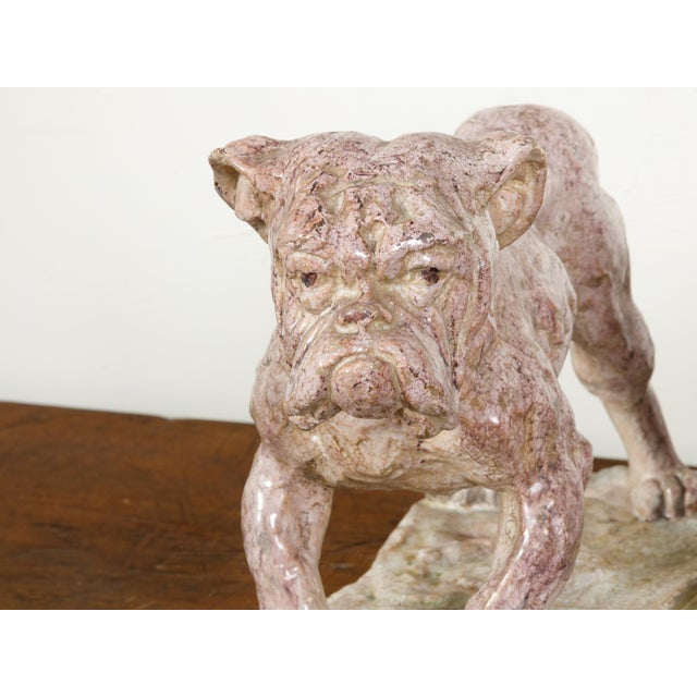 19th Century Pair of 19th Century French Faience Bulldog Sculptures on Terracotta Bases For Sale - Image 5 of 10