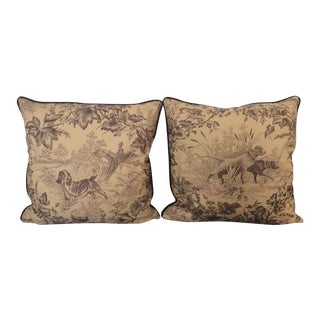 Brunschwig & Fils Hunting Toile Dogs in Tobacco & Cream Pillows - a Pair For Sale