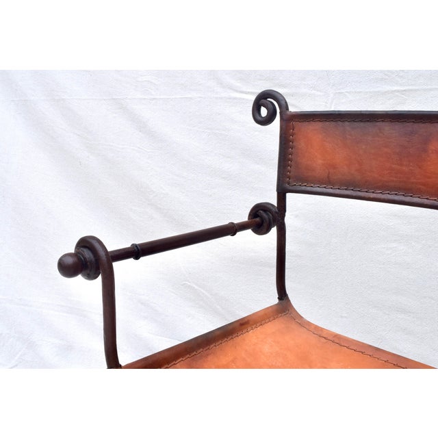 A Pair of Italian Savonarola Iron & Leather Campaign Chairs For Sale - Image 4 of 12