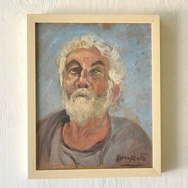 Vintage Boho Signed Original Oil Portrait on Board For Sale - Image 4 of 8