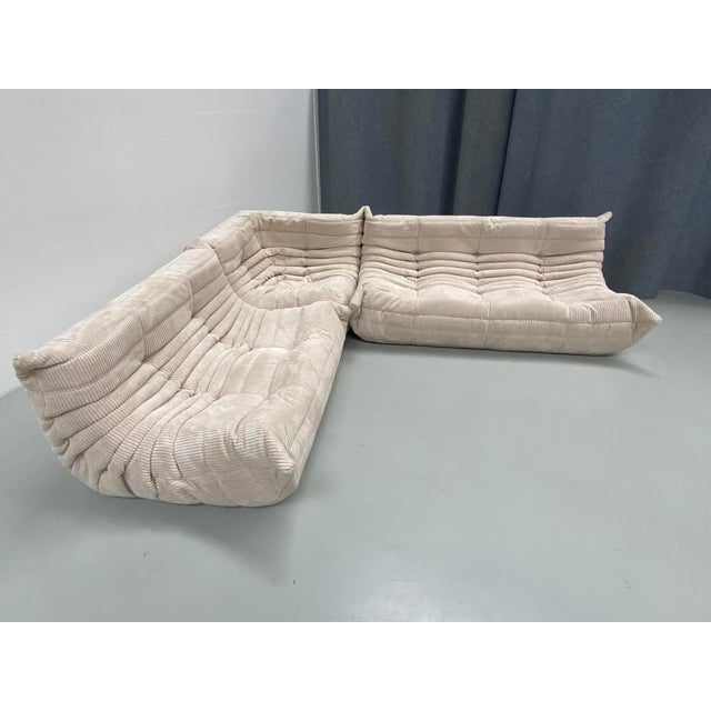 French Togo Living Room Set in Beige Cord by Michel Ducaroy for Ligne Roset, Set of 3 For Sale - Image 9 of 13