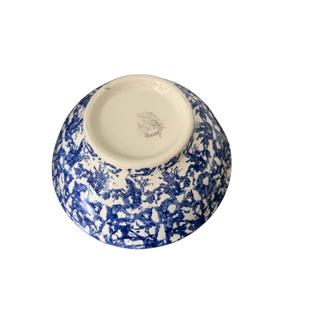 Vintage Italian Stoviglierie Hand-Painted Blue & White Spongeware Ceramic Serving Bowl For Sale - Image 9 of 9