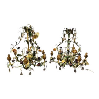 Pair of Italian Metal Floral Chandeliers For Sale