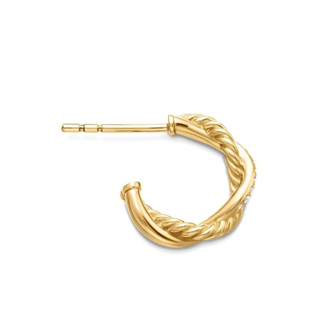 David Yurman Petite Pave Infinity Diamond Huggie Hoop Earrings 18k Yellow Gold, A Pair For Sale - Image 4 of 6
