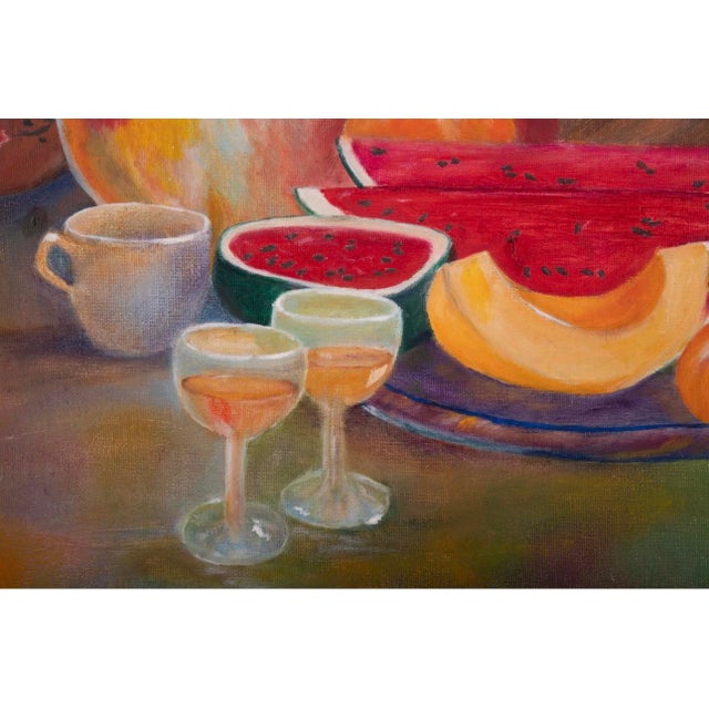 Wood Vintage Mid Century Modern Bold Colorful Fruit Bowl Still Life Realism Signed Framed For Sale - Image 7 of 12