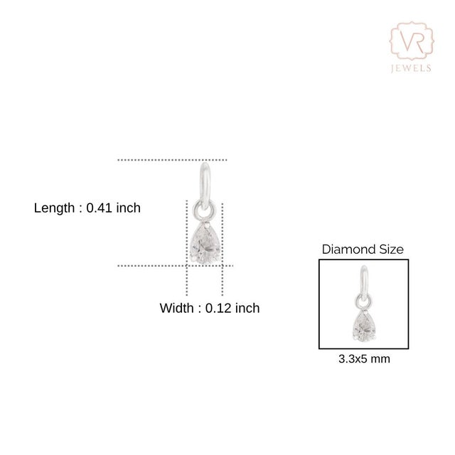Pear-Cut Diamond Solitaire Charm Pendant in 14k Solid White Gold For Sale - Image 11 of 14