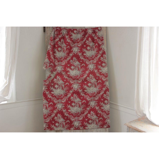 Antique 1870s French Rococo Chinoiserie Design Red Printed Gray