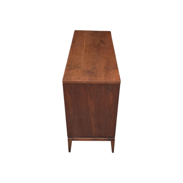 Mid-Century Modern Walnut Buffet With Sculpted Drawer Pulls- Restored For Sale - Image 11 of 13