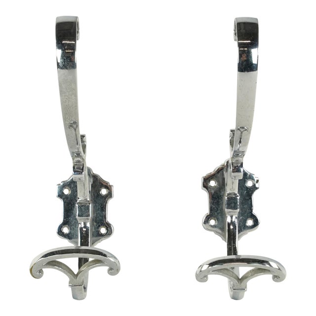 Vintage European Pair of Chrome Plated Brass Wall Hooks For Sale