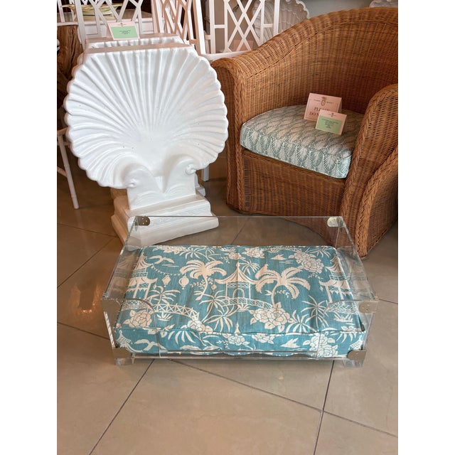 Metal Vintage Palm Beach Lucite & Chrome Pet Dog Bed New Custom Pagoda Cushion For Sale - Image 7 of 10