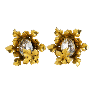 Sonia Rykiel Gilded Jeweled Leaves Clip Earrings