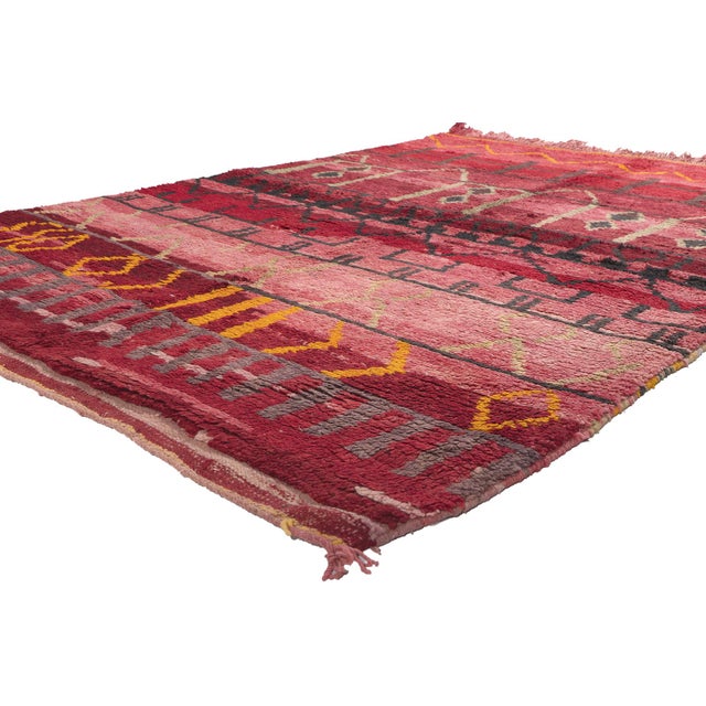 20288 Vintage Rehamna Moroccan Rug, 05'03 x 07'08. The Crimson Talisman: A Vintage Rehamna Moroccan Masterpiece of Tribal...