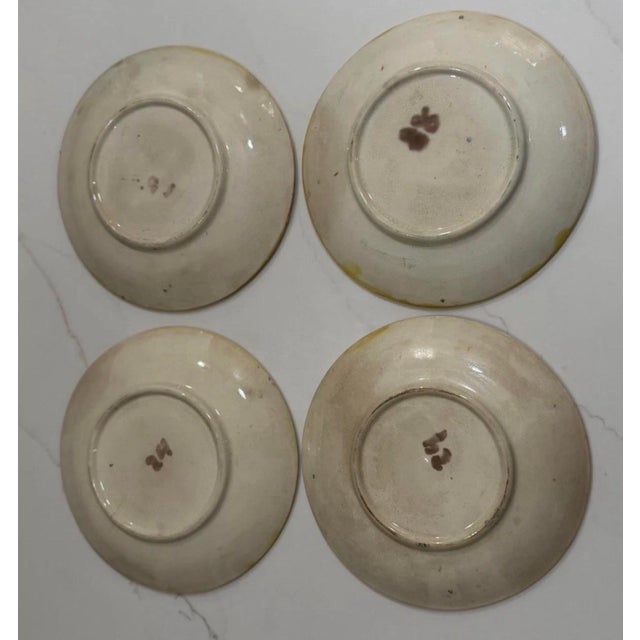 Victorian Antique 19th Century Wild Rose & Basketweave Majolica Teacups & Saucers - Set of 4 For Sale - Image 3 of 8