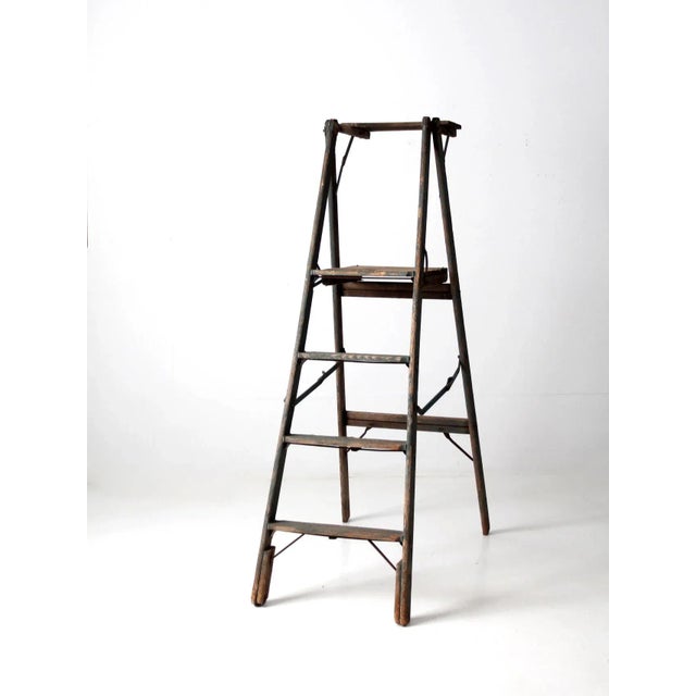 Vintage Wooden Platform Ladder For Sale - Image 12 of 13