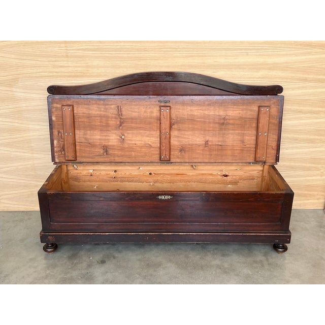 Wood Italian Antique Walnut Wood Bench With Trunk For Sale - Image 7 of 10