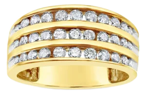 One Carat Triple Row Diamond Wedding Band 10k Yellow Gold, Size 6.5