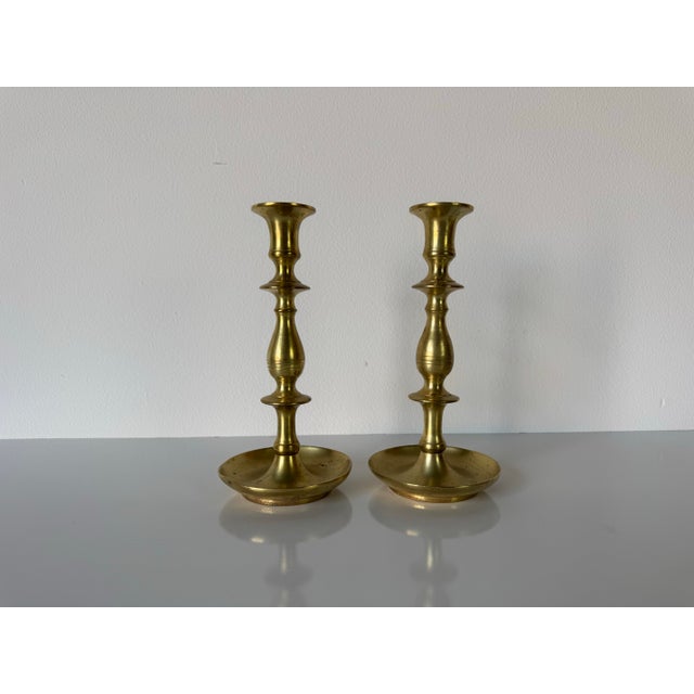 Brass Vintage Solid Brass Candlestick Holders – Pair For Sale - Image 8 of 8