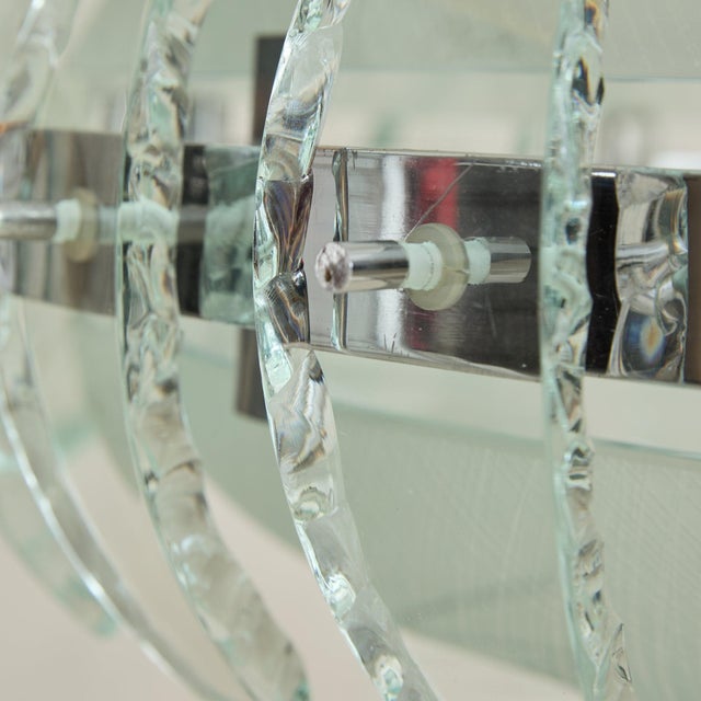 Glass Italian Glass + Chrome Chandelier in the Manner of Fontana Arte, 1960s For Sale - Image 7 of 11