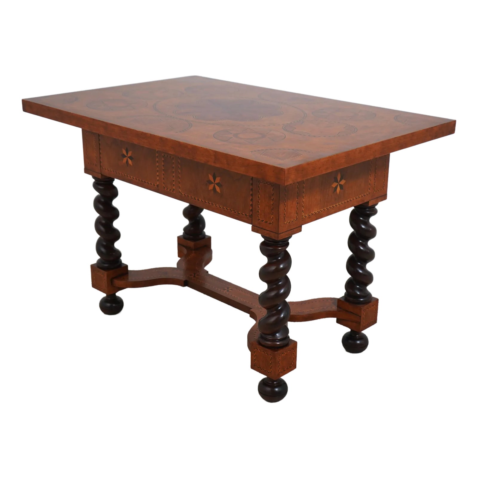 Baker Highly Inlaid 1 Drawer Continental Library Table Desk | Chairish