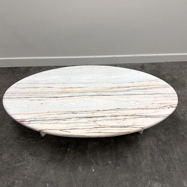 Gold Oval Breccia Sarda Striato Marble Coffee Table, Italy, 1980s For Sale - Image 8 of 15