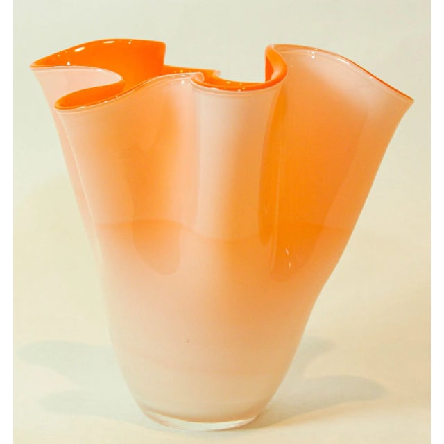 Italian Murano Style Vase Orange Freeform Handkerchief 1970s For Sale In Palm Springs - Image 6 of 12