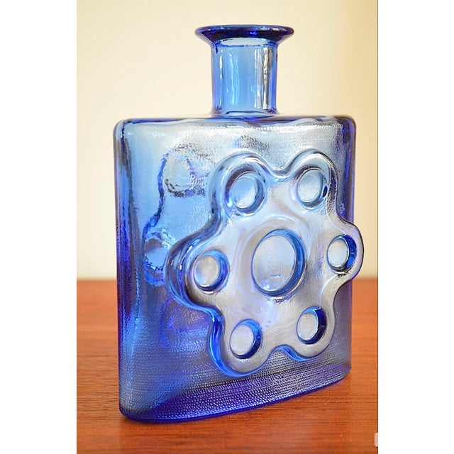 Finnish Paukkurauta glass vase in the rare color Royal Blue Produced by Riihimaki (or Riihimaen Lasi Oy) from Finland...