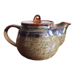 Vintage Stoneware Pottery Hand-Thrown Teapot For Sale