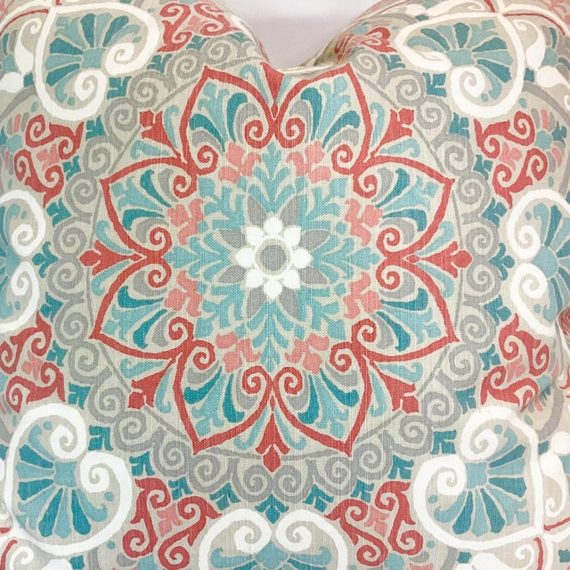 What a lovely combination of coastal colors on this decorative pillow. The design is Mediterranean in cream, coral and...