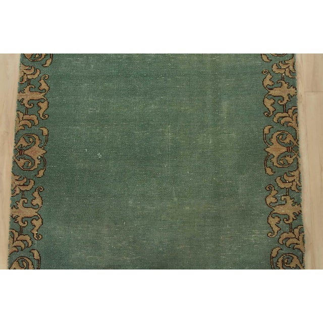 1980s Tabriz Runner 3’1” X 12’9” Green Wool Vintage Distressed Hand-Knoted Rug For Sale - Image 5 of 12