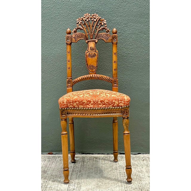Early 20th Century Vintage Wood Chair With Floral Carving For Sale - Image 5 of 12