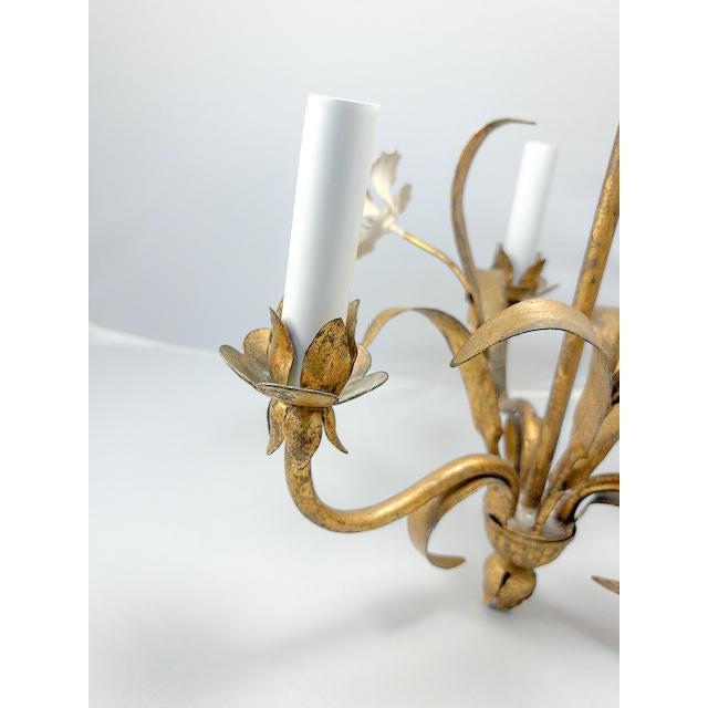 Traditional Early 20th Century Gold, Painted Floral 3-Light Chandelier For Sale - Image 3 of 6