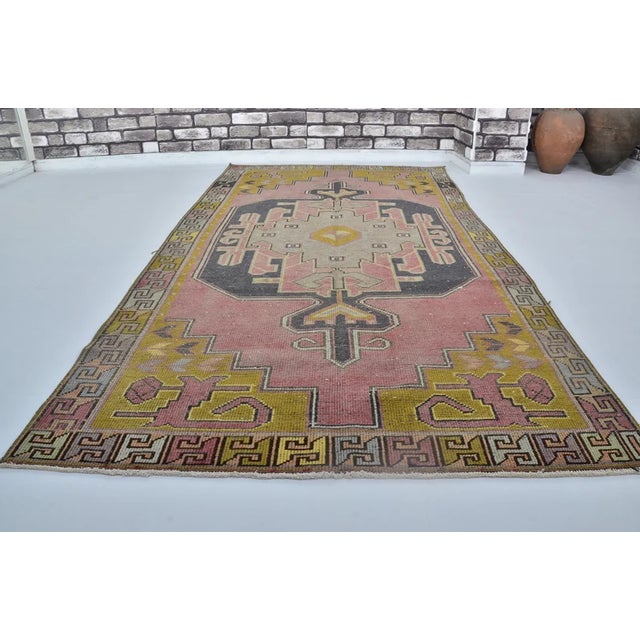 Geometric Tribal Oushak Carpet For Sale - Image 4 of 10