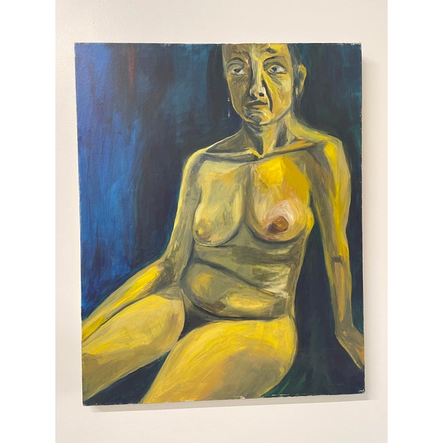 Large expressionist style nude study with visible brushstrokes and a focus on the form and contours of the body against a...