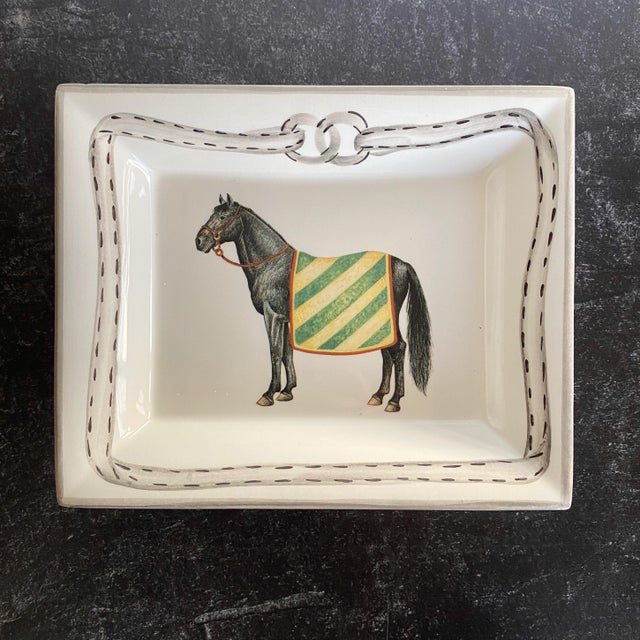 Devon Collection Equestrian Catchall Tray, Yellow Stripe, Made in Italy For Sale - Image 4 of 5