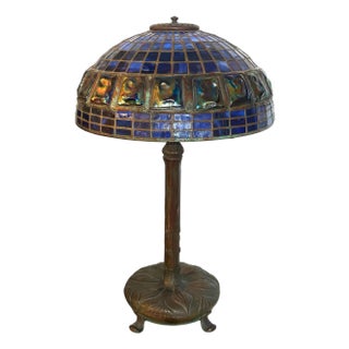 Tiffany Studios Blue Geometric Turtleback Table Lamp. u.s.a. 1910's. For Sale