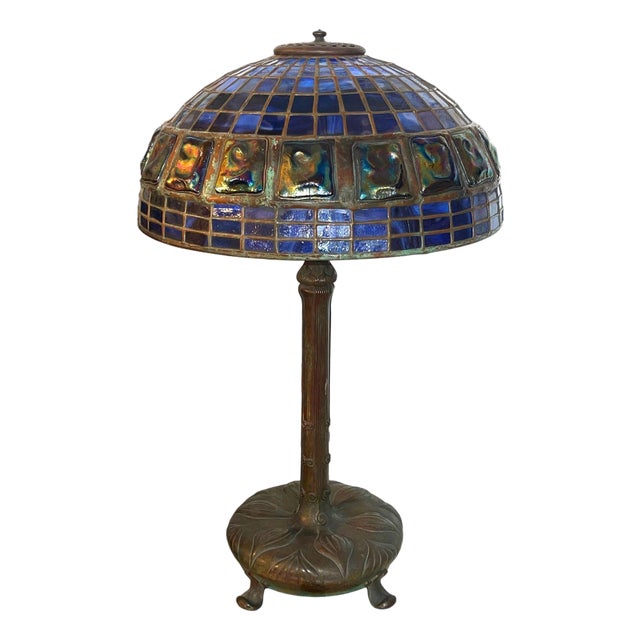Tiffany Studios Blue Geometric Turtleback Table Lamp. u.s.a. 1910's. For Sale
