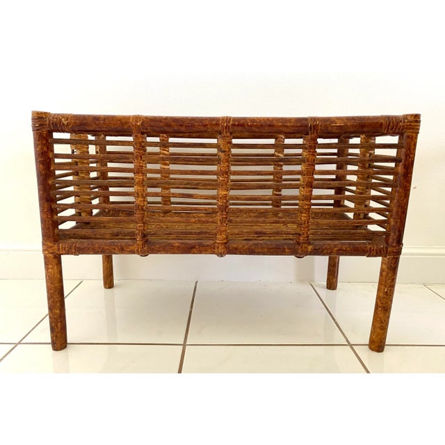 Chinoiserie Large Vintage Scorched Burnt Bamboo Plant Stand For Sale - Image 3 of 12