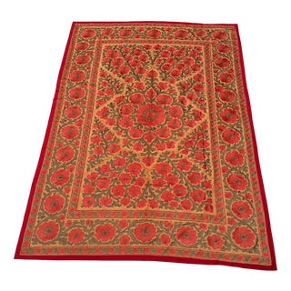 Vintage Suzani Silk Floral Textile, 1980s For Sale