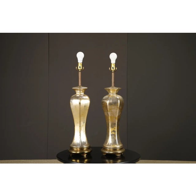 1950s Italian Mercury Glass Table Lamps With Gilt Brass Bases, Murano - a Pair For Sale In Los Angeles - Image 6 of 15