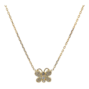 14k(585) Yellow Gold Natural Diamond Butterfly Pendant Necklace With Chain