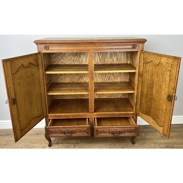 Vintage French Louis XIV Oak Sideboard with Carved Cupboard For Sale - Image 12 of 13
